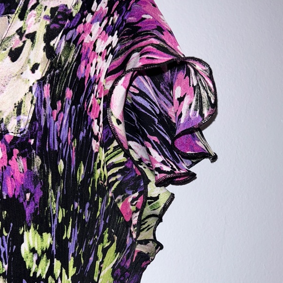 Vibrant Y2K Purple and Green‎ Women's Crinkle Blouse Stretch Shirt - Picture 4 of 7